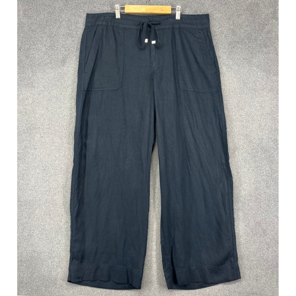 Lauren Ralph Lauren Linen Pants Womens 14 Navy Blue Wide Leg Drawstring Summer